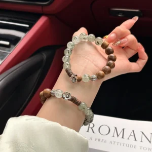 Natural Green Rutilated Quartz & Agarwood Bracelet | "Green Recovery" Neo-Zen Jewelry | Spiritual Growth & Prosperity Gift