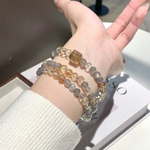 Natural Grey Moonstone "Treasure Basin" Bracelet | High-Clarity Flashy Labradorite Beaded Jewelry | Spiritual Protection & Intuition Gift