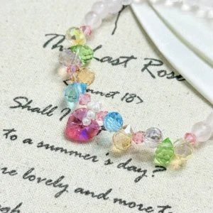 Natural Rose Quartz Heart Hand-Beaded Bracelet – 6mm Pink Crystal Jewelry with K9 Accents – Unisex Modern Minimalist Style by Crystal Vault
