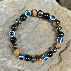 Crystal Vault Tiger Eye Magnetic Bracelet with Evil Eye Protection - 8mm  Crystal Jewelry