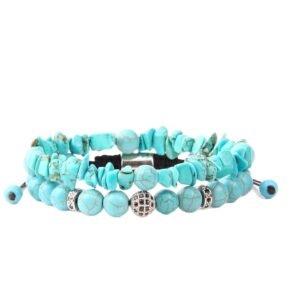 Crystal Vault | 8mm Natural Stone Double-Layer Bracelet Set with Pavé Crystal Ball – 2-Piece Handmade Beaded Jewelry for Couples